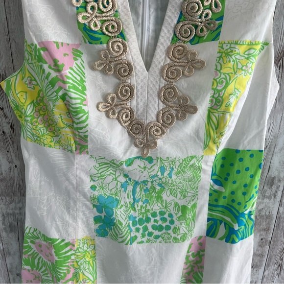 Lilly Pulitzer Green and White Patchwork Shift Dress 0 - Picture 6 of 7